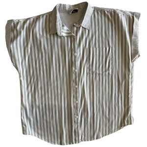 Golden Wings Striped Button Down Shirt Neutral Tan Cream Oversized Top Sze L XL